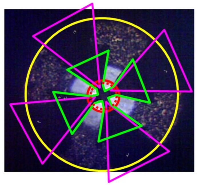 The image of the sample chamber & electrodes assembly in a diamond anvil cell.