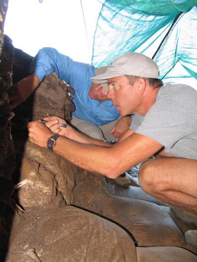 Paleoanthropologist Curtis Marean in Cave 13B at Pinnacle Point in South Africa