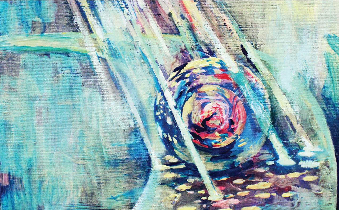 Cropped Version of Artist's Representation of a Cell Moving through the Ghost Cytometry System