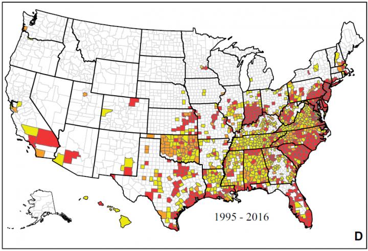 <I>Aedes albopictus</I> Mosquitoes in the US by County
