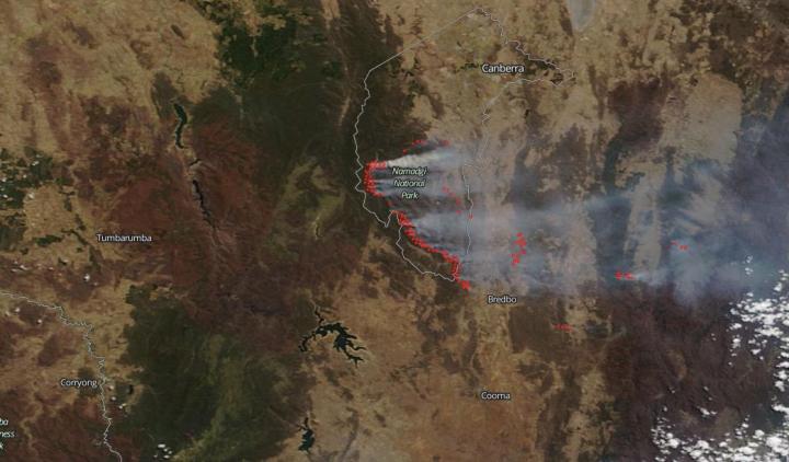True Color image of the Orroral Valley Fire