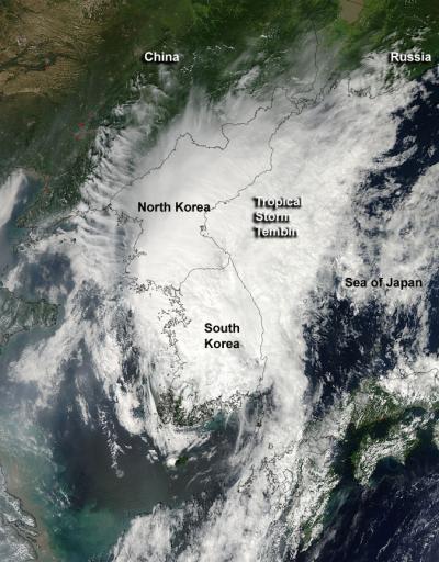 NASA Image of Tropical Storm Tembin Landfalling in South Korea