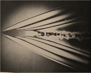 Figure 2: Fringes formed around a bullet captured in a pulsed laser hologram.