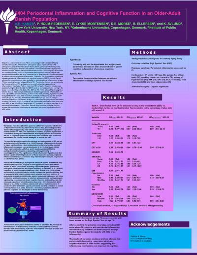 Periodontal Inflammation and Cognitive Function in an Older-Adult Danish Population