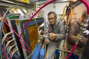 physicist at target area inside NASA Space Radiation Laboratory