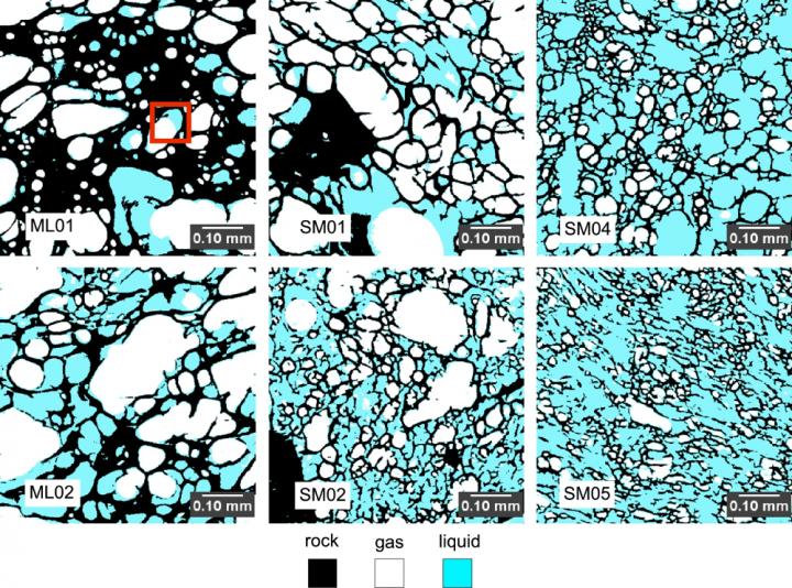 X-ray-based Images of Gas and Liquid in Pumice Samples