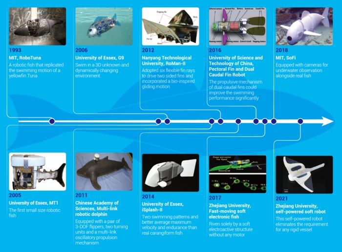 The development milestones of biomimetic robot fish.