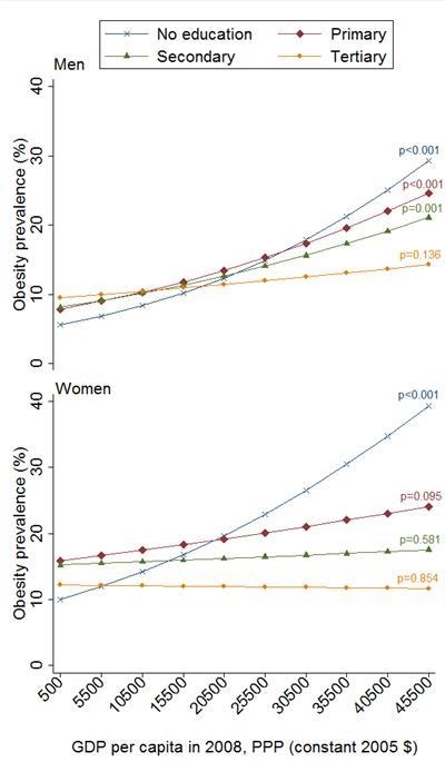 Estimated Obesity and GDP by Educational Groups