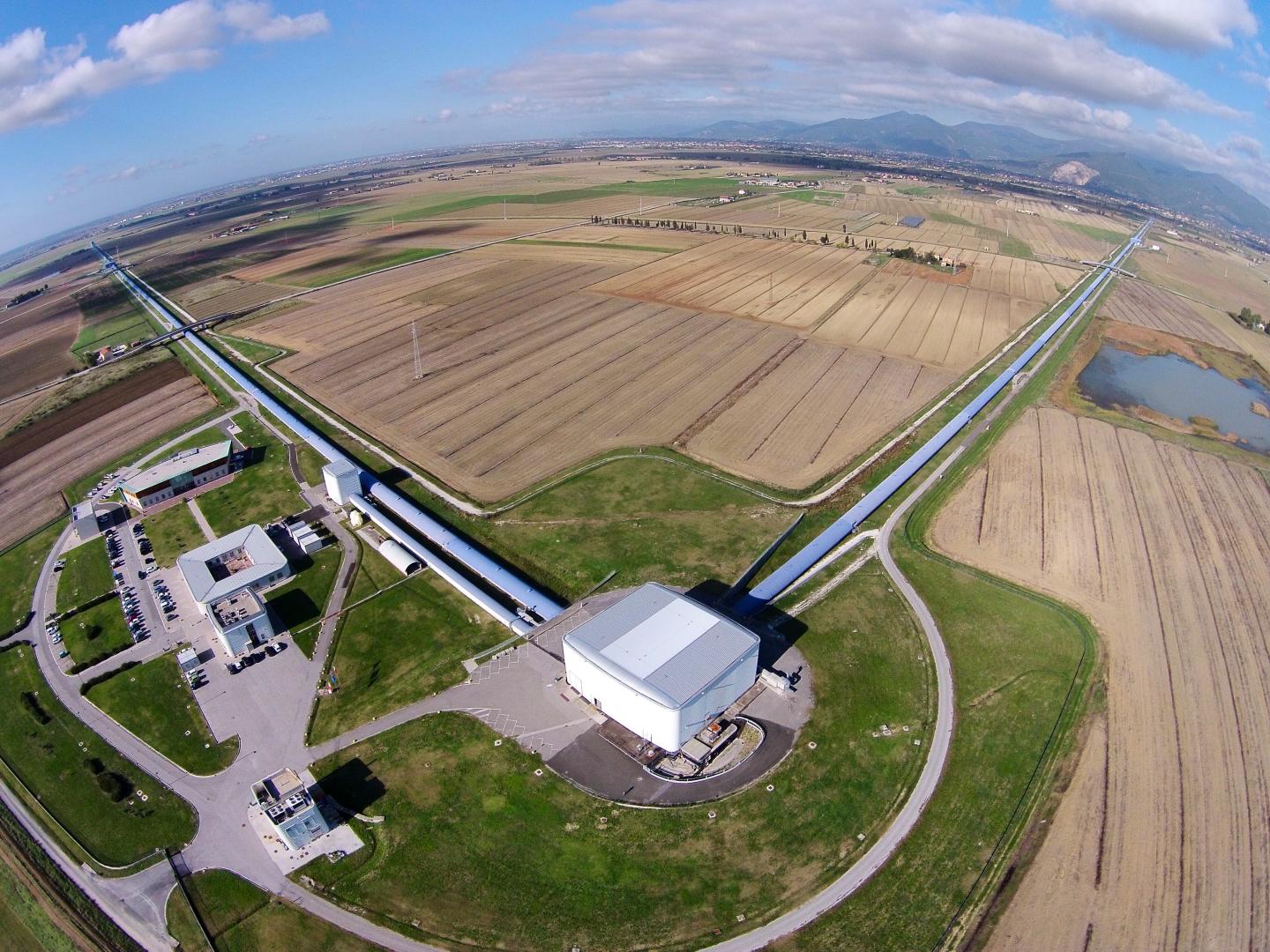 An Aerial View of the Virgo Gravitational Wave Interferometer in Cascina, Italy