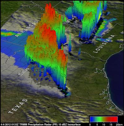 NASA 3-D Image of Tornadic Texas Storms