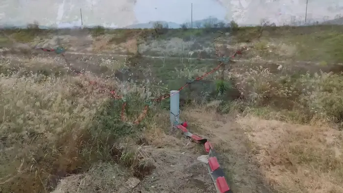 Drone video of river floating trash interceptor facility