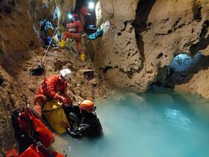 Collecting biofilm from underground cave