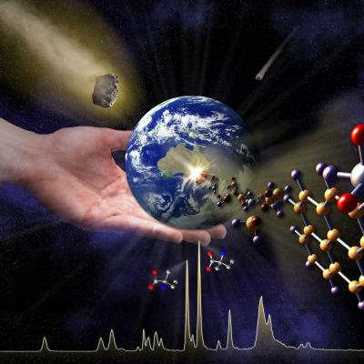 Artist's Concept of Asteroids Delivering Amino Acids to Earth
