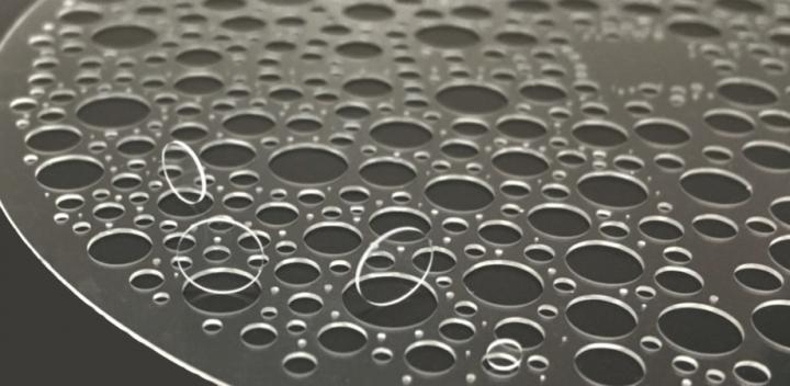 Fused silica wafer fabricated by selective laser etching.