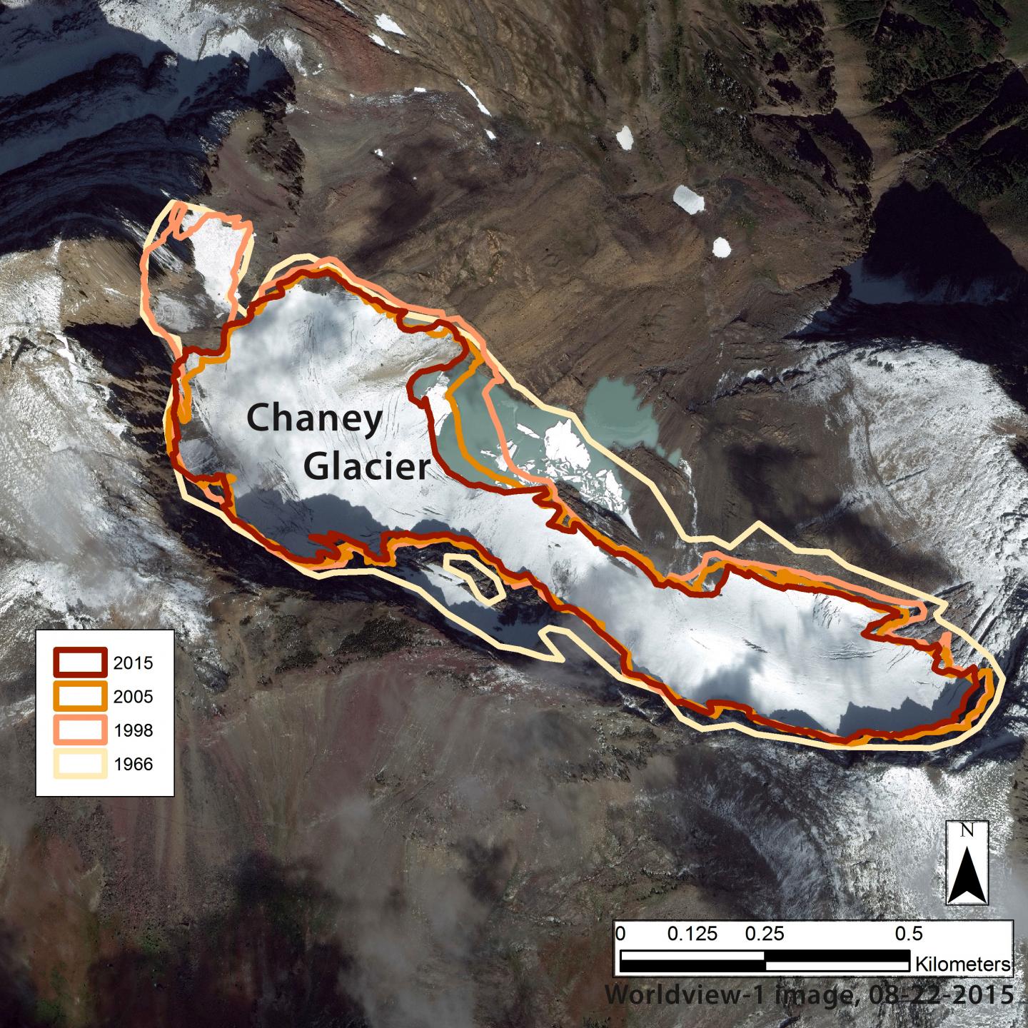 Chaney Glacier Perimeter: 1966, 1998, 2005, 2015.