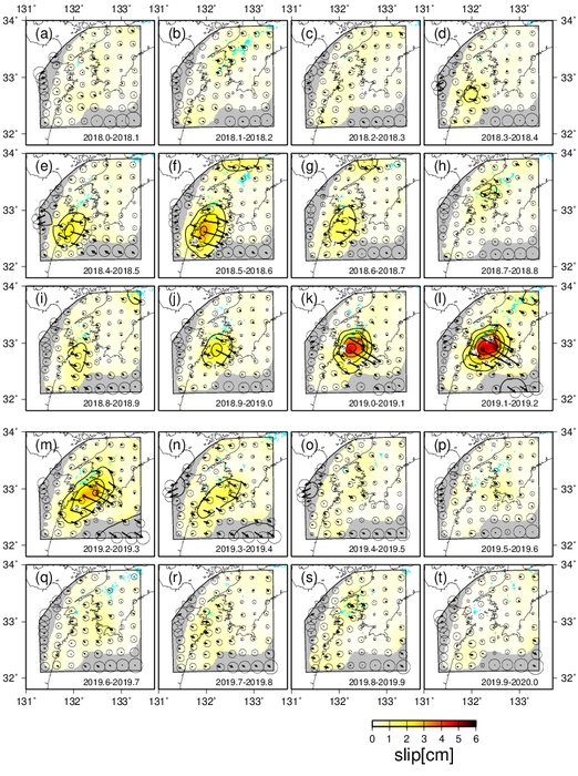 Figure 2: Slip distribution of the 2018-2019 Bungo Channel L-SSE