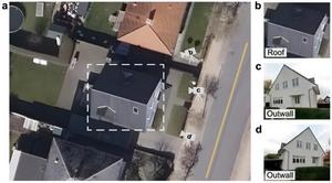 Illustration of geospatial and visual data fusion for building material classification. The figure integrates geospatial with visual data to classify building materials effectively.