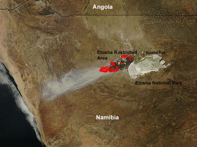 NASA Satellite Sees Bushfire in Etosha National Park, Namibia