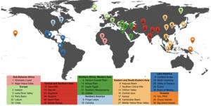 World map displaying Seshat's division of regions inspired by the UN geographic regions