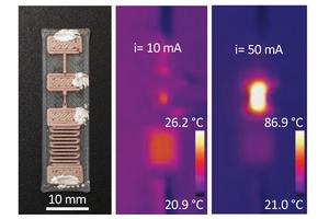 The devices are made from thin, 3D-printed traces of the copper-doped polymer.