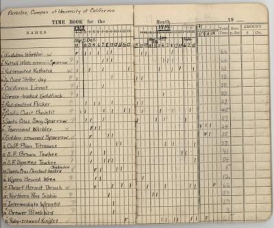 Campus Bird Log from 1913-14