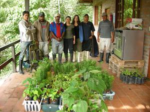 The team, led by Daisy Cárate Tandalla (centre), working with tree seedlings