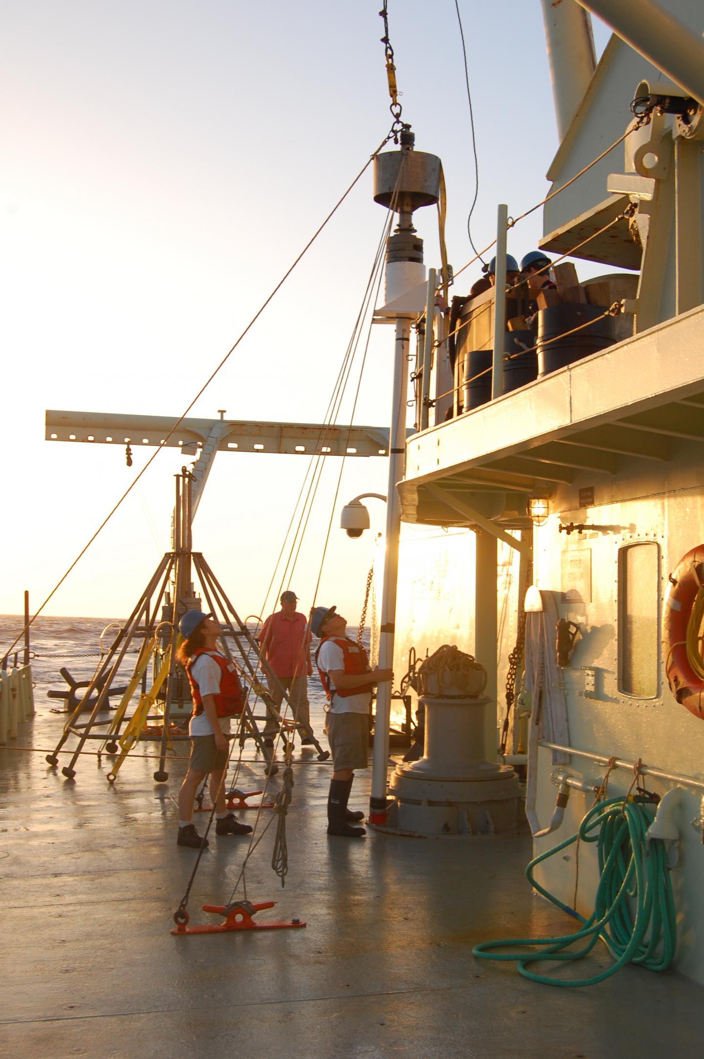 Scientists Prepare Sediment Corer