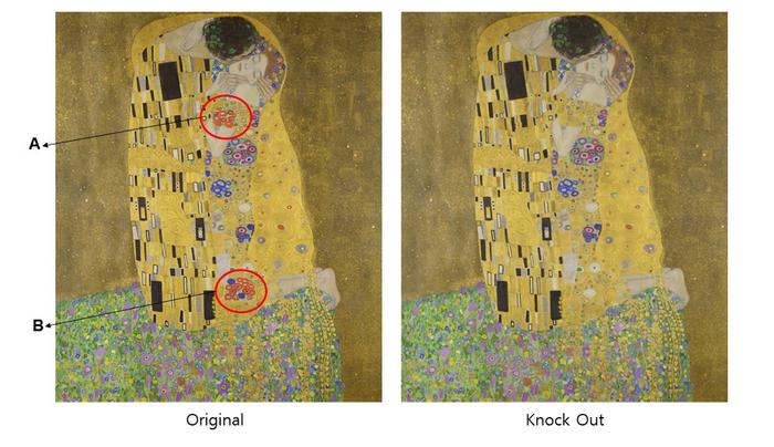 Figure 2. Comparison of the Original Version of The Kissand a Modified Version Without Red Disc Shapes