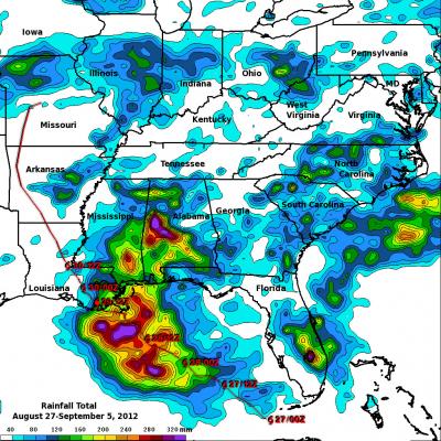 Hurricane Isaac's US Rainfall Totals from Aug. 27 to Sept. 5, 2012