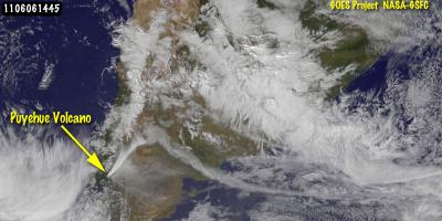 GOES-13 Image of Eruption of the Puyehue-Cordón Caulle Volcano