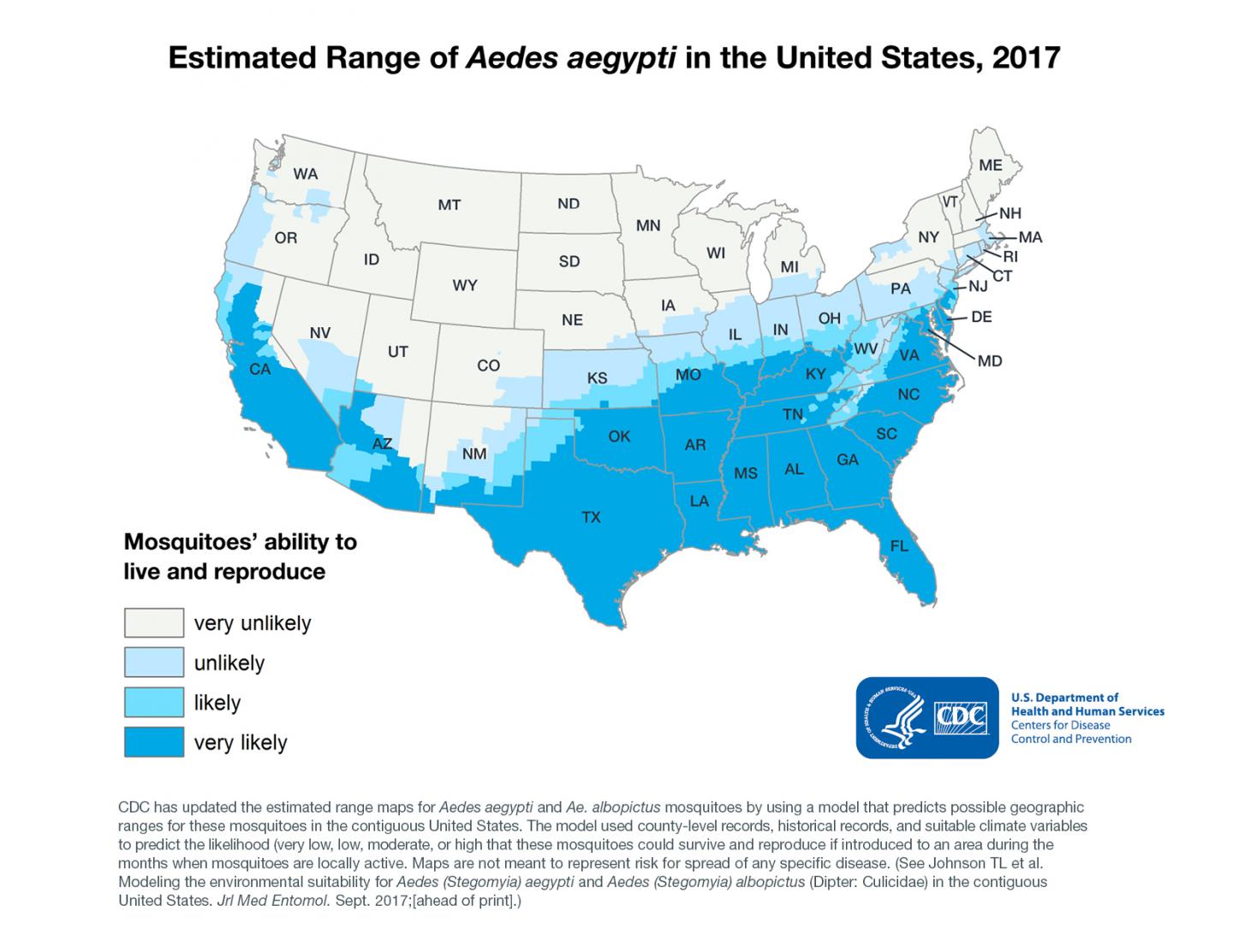 Estimated Range of Aedes aegypti in the United States, 2017