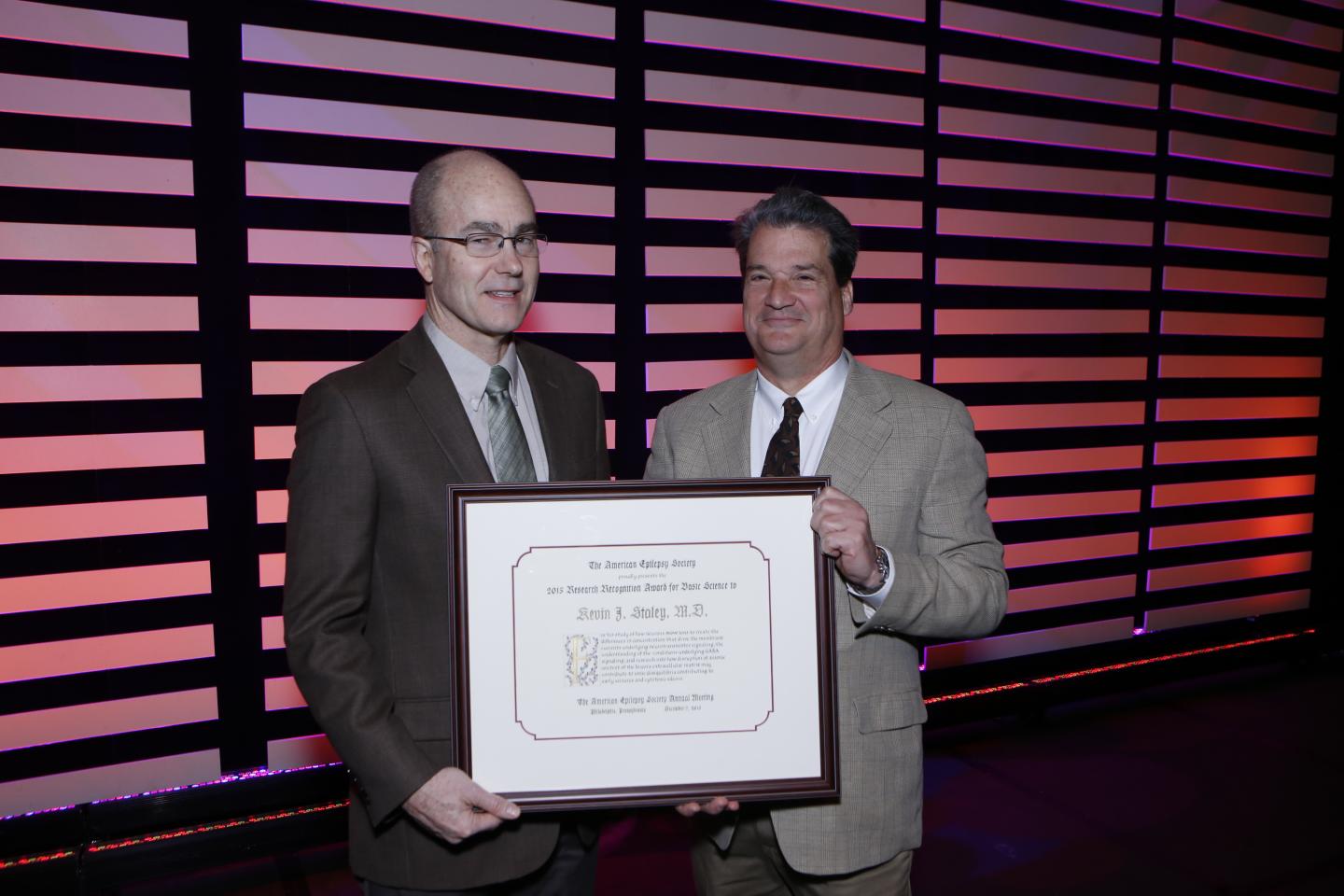 AES Presents Kevin Staley, M.D., with its 2015 Research Recognition Award for Basic Science