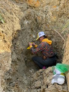 USU Geoscientist Alexis Ault Takes Sample near near Içmeler, Turkey.