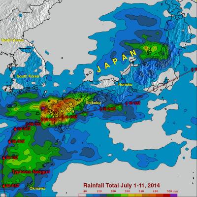 TRMM Satellite Sees Neoguri's Rainfall Pattern Over Japan