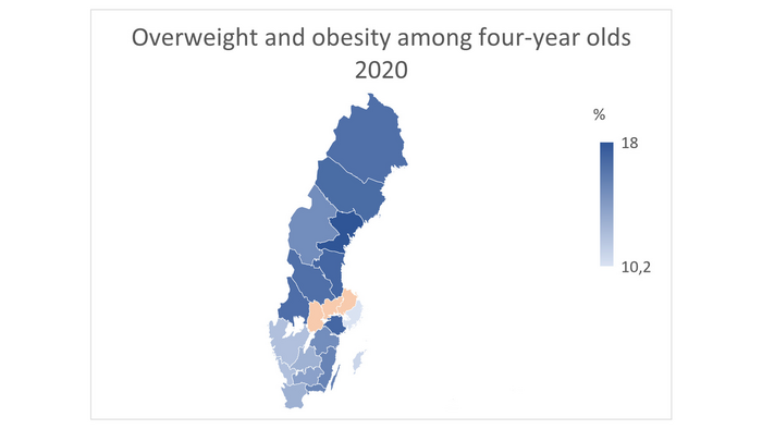 Overweight and obesity among four-year old children in Sweden in 2020.