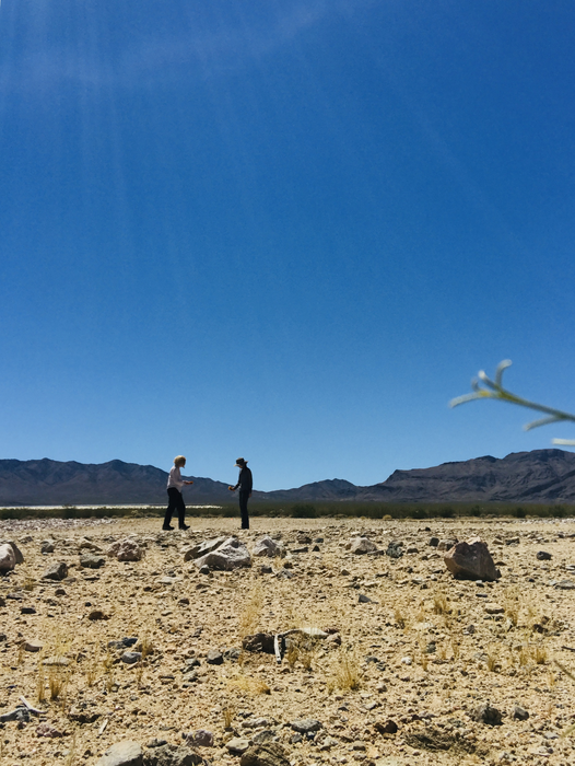 Researchers outside Stateline solar park, California