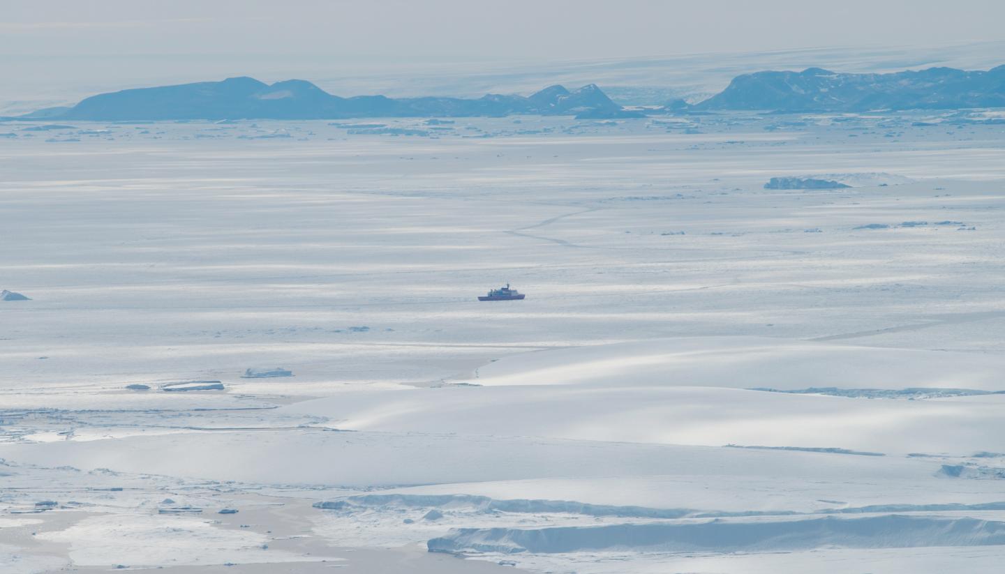 Japanese Icebreaker Ship Shirase Near the Tip of the Shirase Glacier