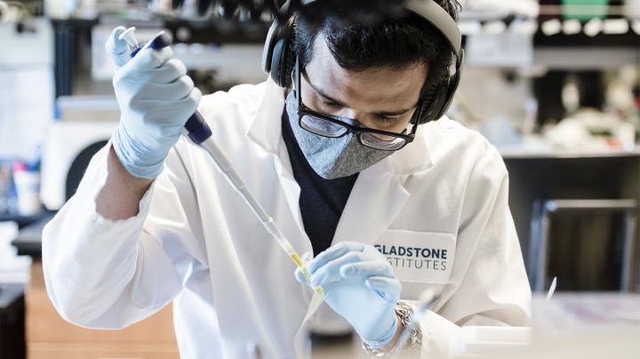Gladstone scientist working in the lab