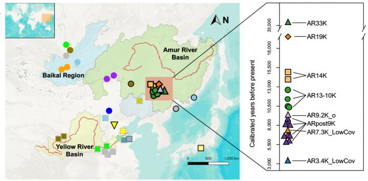 Geographic and temporal distribution and population structure of newly sampled and published populations in northern East Asia