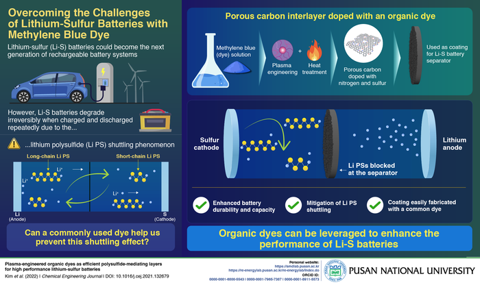 Pusan National University Scientists Enhance Durability of Lithium-Sulfur Batteries with Dyes