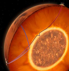 Mars intenal structure, showing the basal molten layer of the mantle