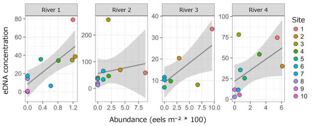 水1Lの分析で絶滅危惧種ニホンウナギの河川内分布を明らかにできる！（図３）