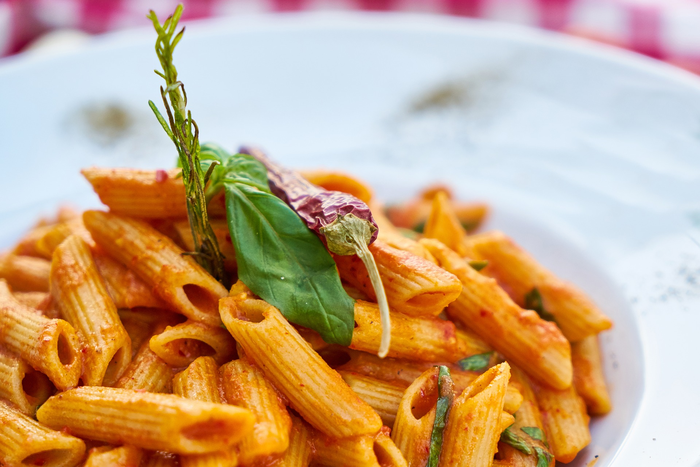 A vegetarian pasta dish.