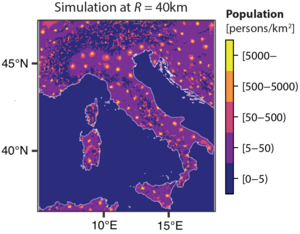 Prediction of distribution of modern towns in Italy
