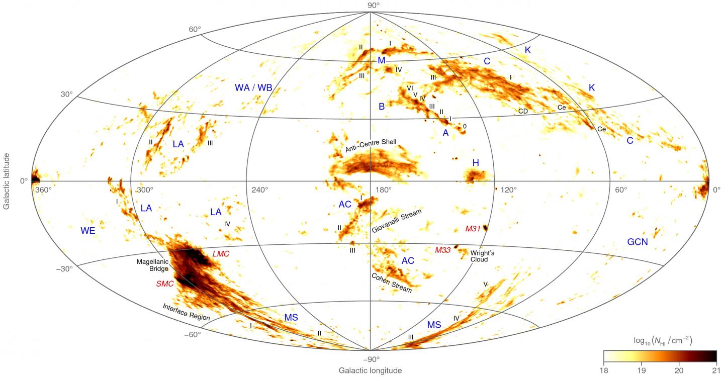 An All-Sky Map Showing Neutral Hydrogen Gas Clouds