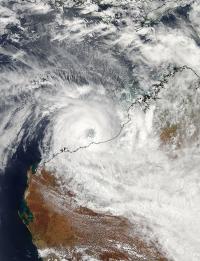 NASA Visible Image of Cyclone Rusty Poised for Landfall