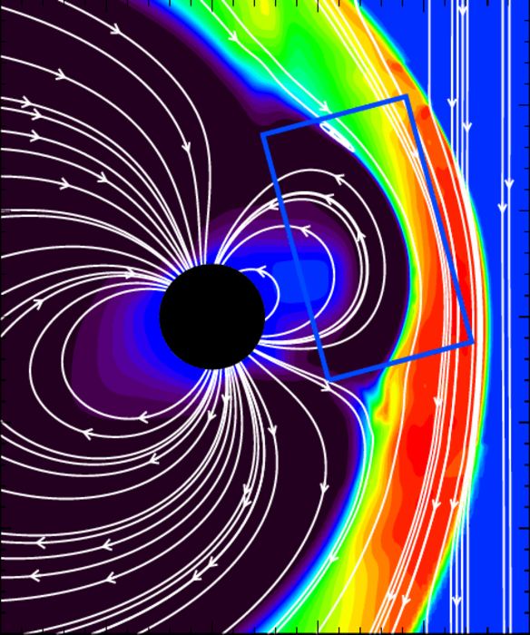 Meridional cut from an advanced three-dimensional magnetosphere simulation