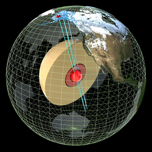 An earthquake in Alaska causing seismic waves to penetrate the Earth's innermost inner core