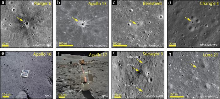 Examples of archaeological artifacts and features on the Moon