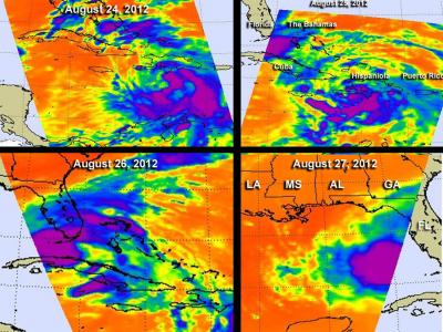 NASA Infrared Imagery of Tropical Storm Isaac for Several Days